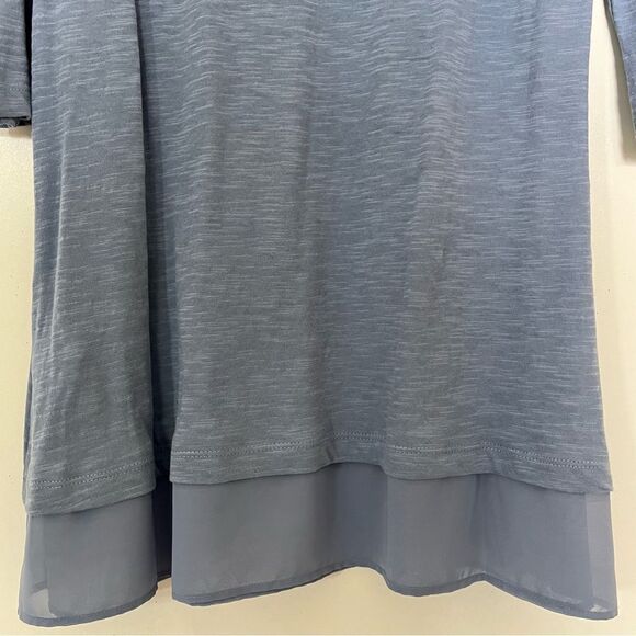 LOGO Lori Goldstein Tunic Tiered Layered Applique Sequin 3/4 Sleeve Blue XS NWOT - Picture 3 of 8